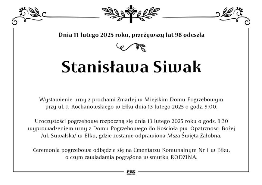 Stanisława Siwak - nekrolog